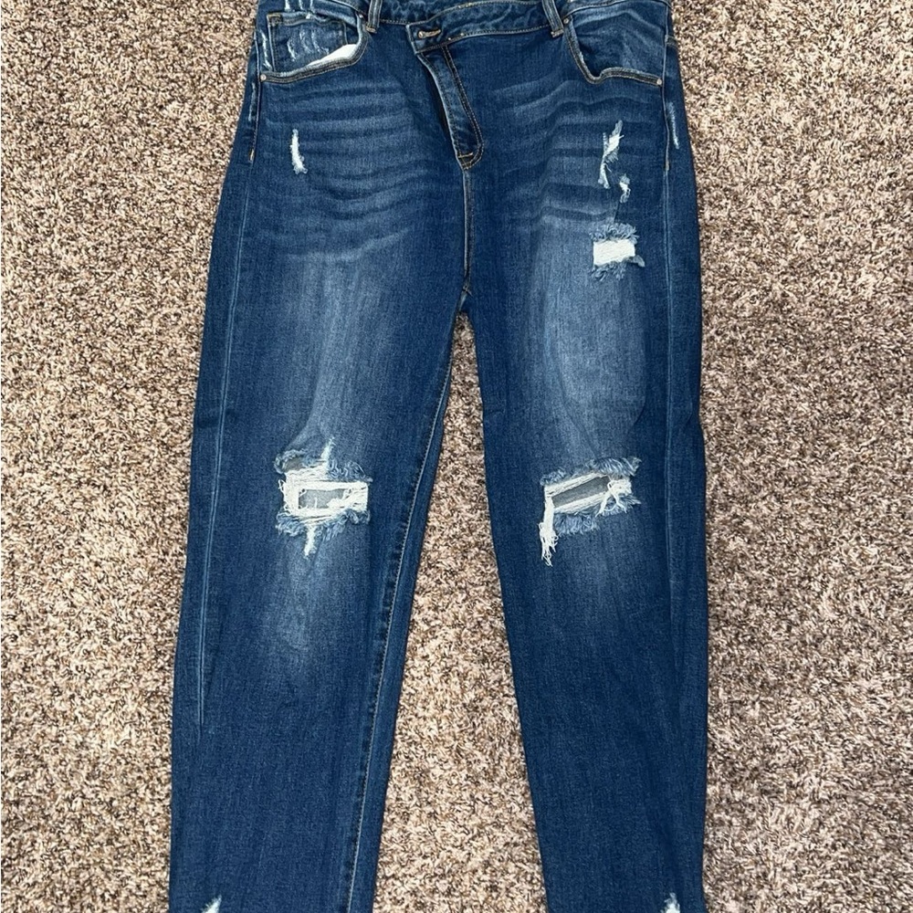 Blue Boyfriend Jeans with Distressed Details